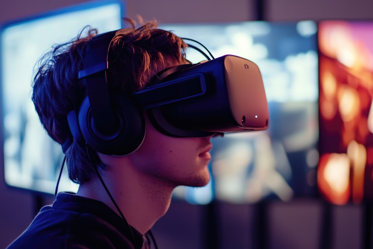 AI generated image of a person wearing a VR headset